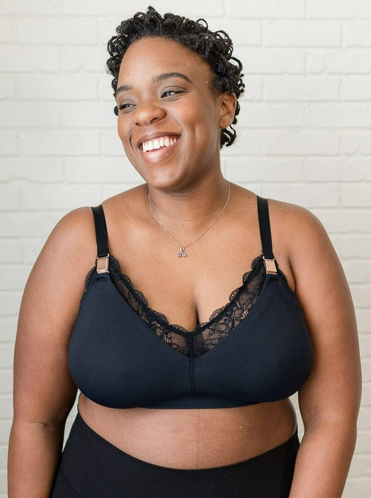 Ella Maternity, Nursing & Pumping Bralette (Convertible Straps) BRA DAVIN&ADLEY XL Busty BLACK/ROSE GOLD 