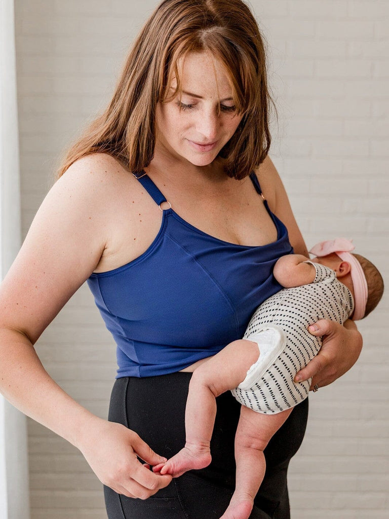 [SOLID BACK] Amelia Pumping & Nursing Crop Cami - 2 Pack Navy and Stone Lingerie Davin & Adley 