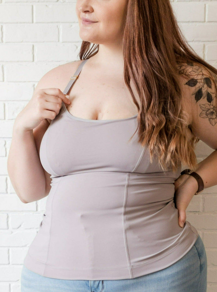 BUSTY Amelia Pumping & Nursing Compression Tank - Full Length Tank top cami DAVIN&ADLEY S Busty STONE 